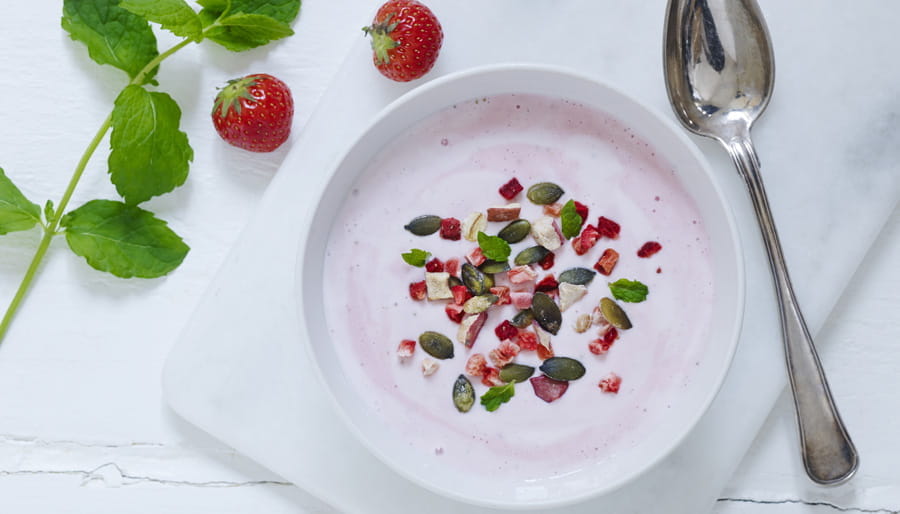 Bowl of strawberry yogurt 