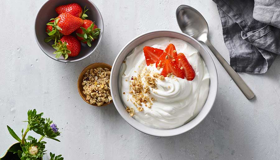 Bowl of Quark with strawberries