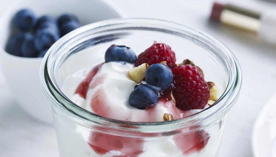 Portion of yogurt with berries
